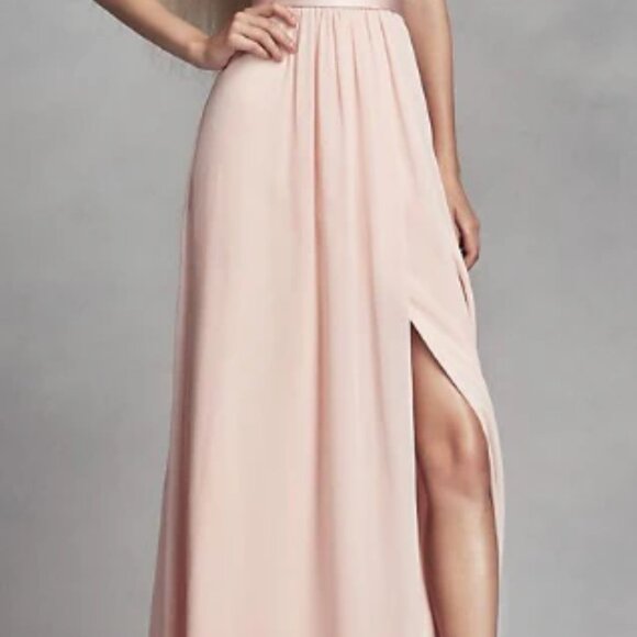 Vera Wang Formal White Collection Bridesmaid Dress Pink Chiffon Jeweled Belt 4 - Picture 1 of 16